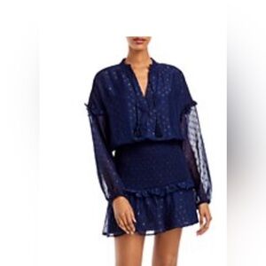 AQUA Navy Smocked Long Sleeve Dress